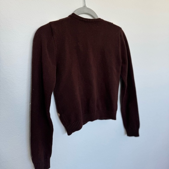 Brandy Melville John Galt Brown White Elizabeth Sweater Argyle Print Cardigan OS - Picture 9 of 9
